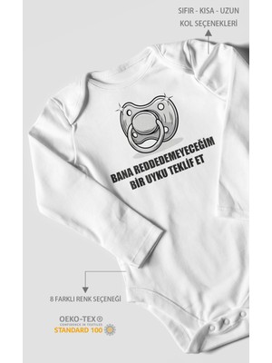 Morivo Kids Bana Reddedemeyeceğim Bir Uyku Teklif Et Baskılı Bebek Zıbını – Çıtçıtlı Body 8 Renk | %100 Pamuk Uzun Kol