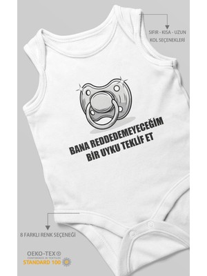 Morivo Kids Bana Reddedemeyeceğim Bir Uyku Teklif Et Baskılı Bebek Zıbını – Çıtçıtlı Body 8 Renk | %100 Pamuk Sıfır Kol