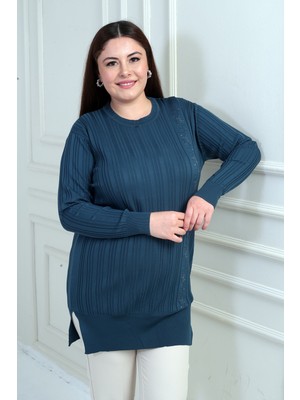 By Saygı Kadın Yanı Taş Detaylı Büyük Bedentunik Bluz