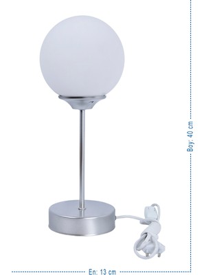 Empressco Beyaz Camlı Masa Lambası, Gümüş Detaylı, Şık ve Modern Dekorasyon Parçası