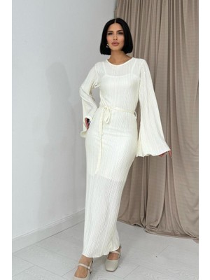 Nuvıraa Ekru Ispanyol Kol Piliseli Elbise