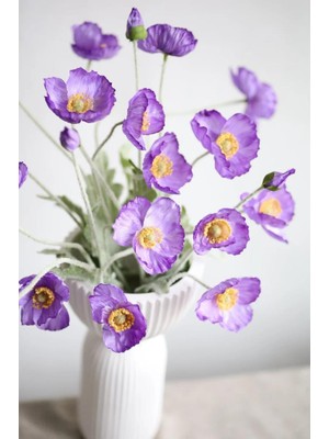 Nettenevime Yapay Çiçek Gelincik Çiçeği Mor Renk 3 Çiçek 1 Tomurcuk 59CM