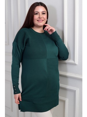 By Saygı Kadın Kolları Düğme Detaylı Büyük Beden Tunik Bluz