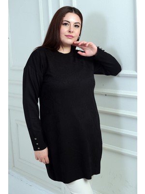 By Saygı Kadın Kolları Düğme Detaylı Gül Desenli Büyük Beden Tunik Bluz