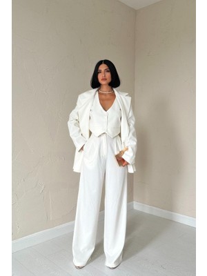 Nuvıraa Ekru Klas Ceket ve Yelek ve Pantolon Takım