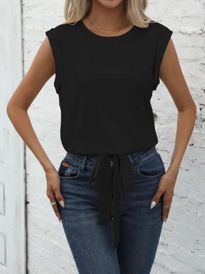 Nuvıraa Kadın Sıfır Kol Etek Ucu Bağlama Detay Ithal Krep Bluz