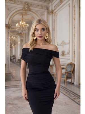 GILLA'S QUEEN Gılla's Queen Kadın Kırmızı Asimetrik Yakalı Tasarım Yılbaşı Abiye Elbise