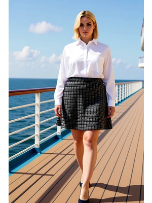 Benerly Kadın Mini Tüvit Dokuma Etek Düz Desen %48 Polyester %26 Pamuk Fonksiyonel Dayanıklı Rahat