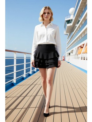 Benerly Kadın Mini Etek Fırfırlı Normal Bel Esnek Örme Kalıp Fonksiyonel Dayanıklı Kaliteli Modern