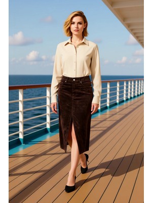 Benerly Kadın %100 Pamuk A Line Midi Etek Yüksek Bel Düz Kesim Fonksiyonel Dayanıklı Kaliteli Spor