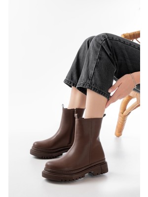 Zerenyus ZRİN812-2012 Premium Kahverengi Fermuarlı Günlük Kadın Bot