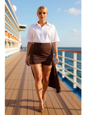 Benerly Kadın Düz Yırtmaçlı Mini Örme Etek Fonksiyonel Dayanıklı Kaliteli Konforlu Estetik Premium