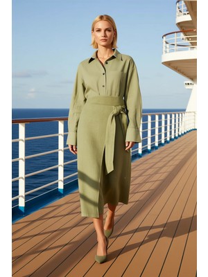 Benerly Kadın %100 Keten Midi Etek Bağlamalı Kalem Kalıp Fonksiyonel Dayanıklı Kaliteli Konforlu Şık