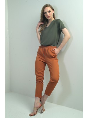 By Saygı Kadın Beli Lastikli Yandan Cepli Havuç Paça Pantolon