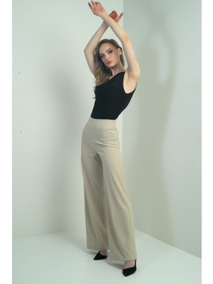 By Saygı Kadın Yüksek Bel Scuba Krep Palazzo Pantolon