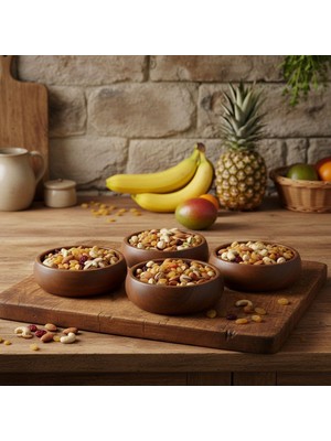 Rembox 4’lü Doğal Ceviz Ağacı El Işçiliği Ahşap Çerezlik Seti