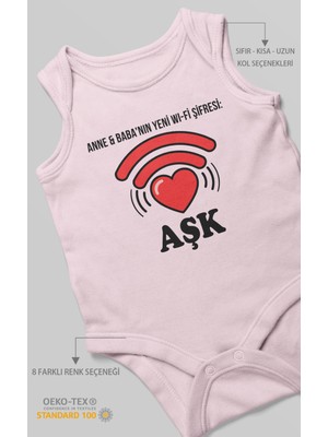 Morivo Kids Anne Babanın Yeni Wifi Şifresi Aşk Baskılı Bebek Zıbını – Çıtçıtlı Body 8 Renk | %100 Pamuk Sıfır Kol