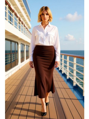 Benerly Kadın Yüksek Bel Maxi Kalem Örme Etek Büzgü Detaylı Fonksiyonel Dayanıklı Kaliteli Estetik