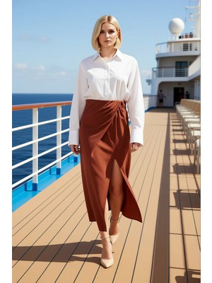 Benerly Kadın A Kesim Maxi Boy Yırtmaçlı Dokuma Etek %100 Yün Viskon Fonksiyonel Dayanıklı Estetik