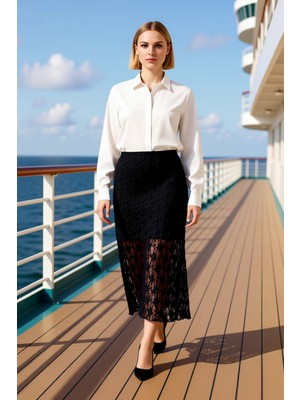 Benerly Kadın Dantel Midi Etek Yüksek Bel Düz Kesim Fonksiyonel Dayanıklı Kaliteli Konforlu Modern