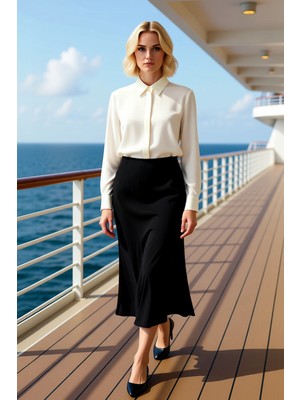 Benerly Kadın A Line Midi Boy Dokuma Etek Yüksek Bel Düz Kesim Fonksiyonel Dayanıklı Kaliteli Spor