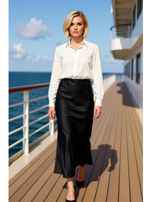 Benerly Kadın Balık Kesim Midi Boy Dokuma Etek Normal Bel Fonksiyonel Dayanıklı Kaliteli Konforlu Şık