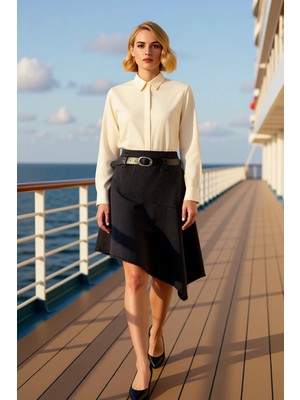 Benerly Kadın Asimetrik Midi Denim Etek %100 Pamuk Fonksiyonel Dayanıklı Kaliteli Konforlu Estetik