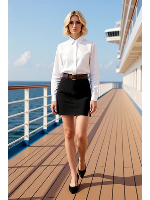 Benerly Kadın Yüksek Bel Mini Yırtmaçlı Denim Etek %100 Pamuk A Kesim Fonksiyonel Dayanıklı Modern