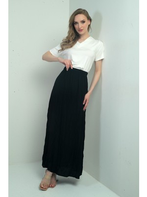 By Saygı Kadın Beli Lastikli Kırışık Uzun Etek