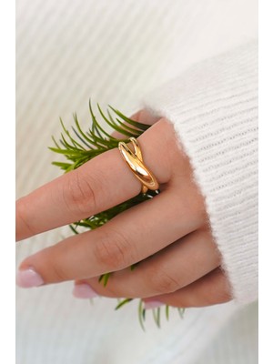Trend Collection Zarif Kıvrımlı Gold Açık Kadın Model Modern Tasarım Yüzük