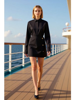 Benerly Kadın A Line Düğmeli Mini Etek Normal Bel Fonksiyonel Dayanıklı Kaliteli Konforlu Estetik Şık