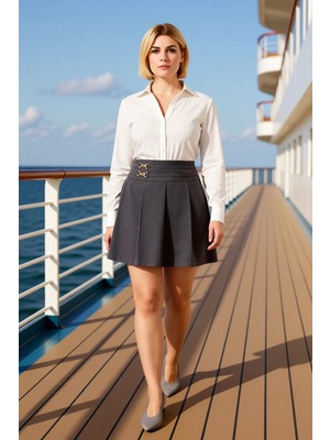 Benerly Kadın Yüksek Bel Pilili Mini Dokuma Etek Fonksiyonel Dayanıklı Kaliteli Konforlu Estetik Şık