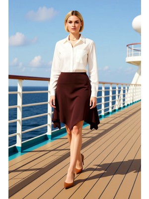 Benerly Kadın Asimetrik Midi Örme Etek %96 Polyester %4 Elastan Fonksiyonel Dayanıklı Kaliteli Şık