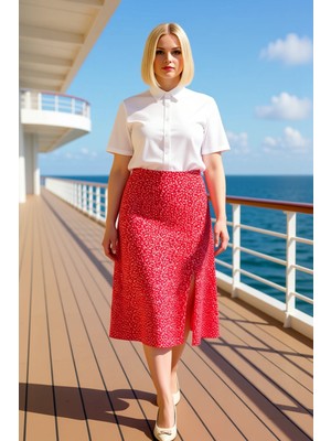 Benerly Kadın A Kesim Yüksek Bel Midi Dokuma Etek %100 Viskoz Çiçek Desenli Fonksiyonel Dayanıklı Şık