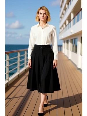 Benerly Kadın Yüksek Bel Pileli Maxi Etek Fonksiyonel Dayanıklı Kaliteli Konforlu Estetik Premium Şık