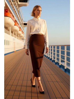 Benerly Kadın A Kesim Midi Gofre Dokuma Etek Normal Bel Fonksiyonel Dayanıklı Kaliteli Konforlu Şık