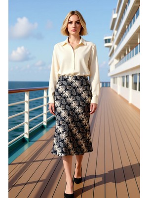 Benerly Kadın Yılan Desenli Dokuma Saten Midi Etek Fonksiyonel Dayanıklı Kaliteli Konforlu Estetik
