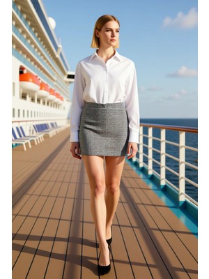 Benerly Kadın Slim Fit Gofre Dokuma Kareli Mini Etek Fonksiyonel Dayanıklı Kaliteli Konforlu Rahat