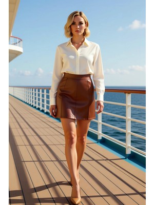 Benerly Kadın Yüksek Bel Kalem Suni Deri Mini Etek Fonksiyonel Dayanıklı Kaliteli Konforlu Estetik