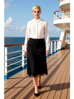 Benerly Kadın Midi Örme Etek Düz Kalıp Dantel Detaylı Fonksiyonel Dayanıklı Kaliteli Konforlu Spor