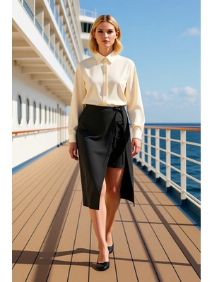 Benerly Kadın Düz Midi Dokuma Etek Bağcıklı Detaylı Fonksiyonel Dayanıklı Kaliteli Konforlu Modern