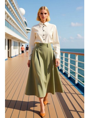 Benerly Kadın Pileli Maxi Boy Dokuma Etek Yüksek Bel Düz Desen Fonksiyonel Dayanıklı Kaliteli Spor