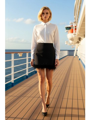 Benerly Kadın Kalem Etek Otriş Detaylı Yüksek Bel Dokuma Kumaş Fonksiyonel Dayanıklı Kaliteli Spor