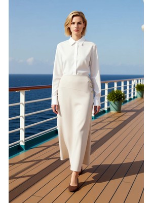 Benerly Kadın Maxi Etek Düz Desenli Düğme Detaylı Dokuma Kalıp Fonksiyonel Dayanıklı Kaliteli Spor