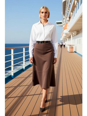 Benerly Kadın Yüksek Bel Midi A Kesim Örme Süet Etek Fonksiyonel Dayanıklı Kaliteli Konforlu Rahat