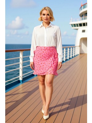 Benerly Kadın Çiçekli Mini Fırfırlı Etek Yaka Kol Kalıp Fonksiyonel Dayanıklı Kaliteli Konforlu Şık