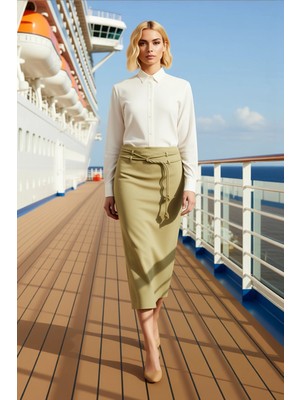 Benerly Kadın Yandan Yırtmaçlı Maxi Dokuma Etek Kemerli Kalem Kalıp Fonksiyonel Dayanıklı Kaliteli