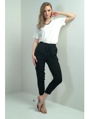 By Saygı Kadın Beli Lastikli Yandan Cepli Havuç Paça Pantolon