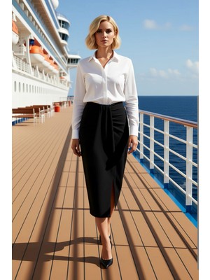 Benerly Kadın Düz Kalem Örme Kumaş Normal Bel Midi Etek Fonksiyonel Dayanıklı Kaliteli Konforlu Şık