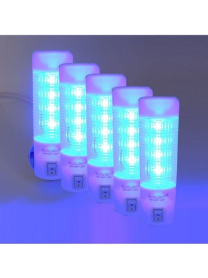 Empressco 5'li Mavi Uzun LED Gece Lambası, 0,5W Tasarruflu, Işıklı ve Fişli Düğmeli